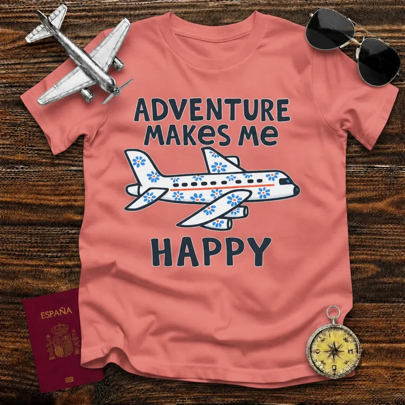 Adventure Makes Me Happy – Camiseta Avión Floral